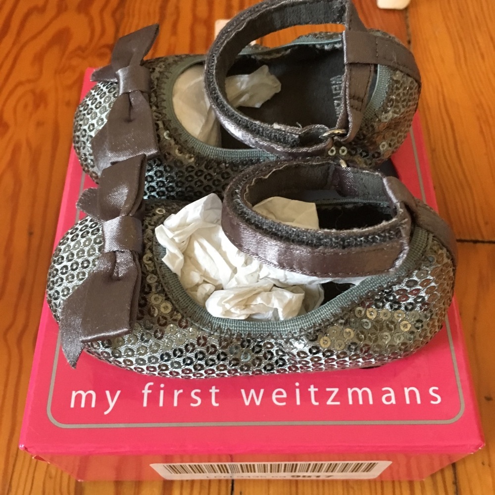 “My First Weitzmans” silver Mary Jane shoes